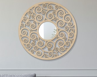 Round Wooden Wall Mirror GUSTAV 60 cm / 23.6 inch, Art Nouveau