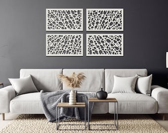 Set of 4 Wall Panels, Organic Wooden Wall Decorations, Large Living Room Decor