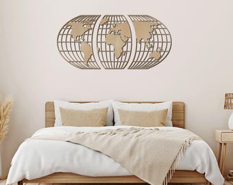 Wooden World Map Wall Art: Laser Cut Birch, Travel Decor