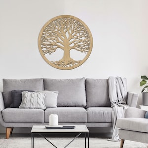 Tree of Life Wood Wall Decor / Family Tree Wall Art / Round Botanical Wall Hanging / Nature Inspired Wooden Wall Panel / Large Tree Wall Art image 6