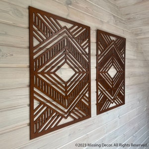 Large Wooden Wall Art, Decorative Diptych, 2 Panels Set, Living Room Decor