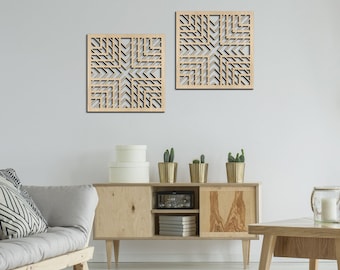 Geometrische Holz Wand Kunst Diptychon: Laser geschnittene durchbrochene Platten