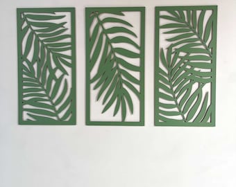 Wooden Palm Leaf Wall Decor, Set of 3 Tropical Leaves Panels, Botanical Wall Art