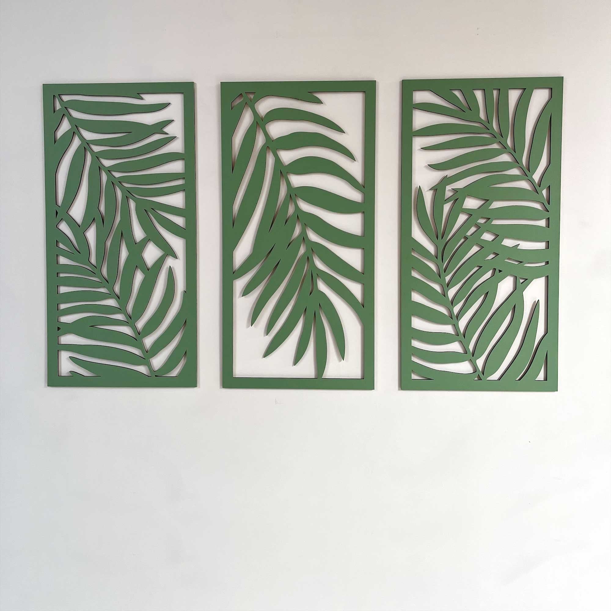 Déco Murale 3D Feuilles De Palmier Tropical - Lot De 3 Panneaux Bois Style Bohème Pour Salon