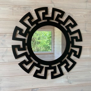 Miroir mural rond en bois HELLADA 60cm, miroir de style grec