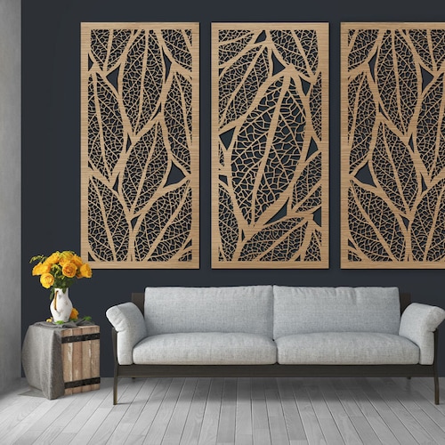 Set of 3 Large Wooden Wall Art Panels on Frames Beautiful Etsy