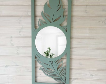 Decorative Wall Mirror with Feather Design / Large  Wooden Mirror with Wooden Frame