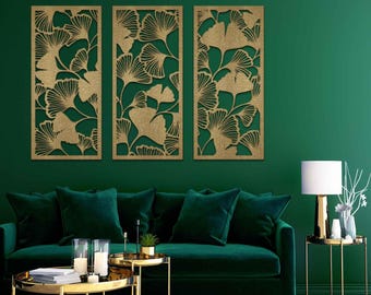 Ginkgo Blatt Holzwand Dekor: Elegantes Großes Panel Set
