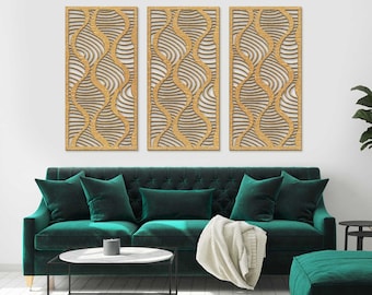 Wooden Abstract Wall Decor / Modern Geometric Wall Art / Set of 3 Decoratives Panels