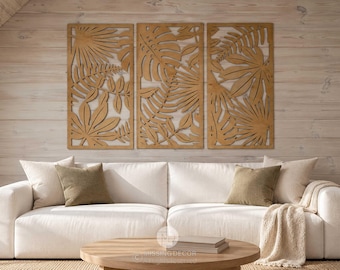 Wall Art Monstera Leaf, Set of 3 Monstera Wall Decor, Fern Leaf Wooden Wall Art, Tropical Leaf Wall Panels