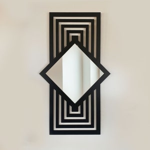 Modern Statement Mirror, GEOMETRIC Wall Mirror, Large Wooden Mirror, Living Room Wooden Decor