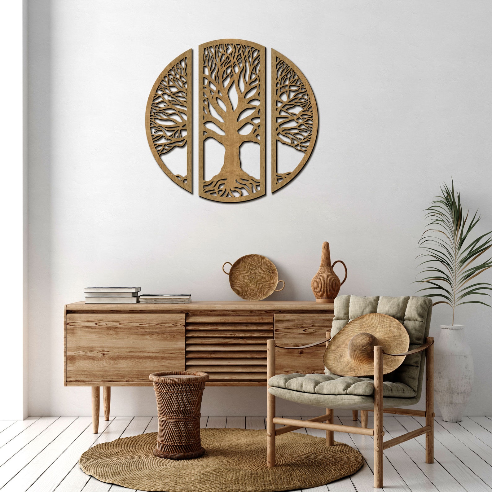 Tree of Life Wall Art / Set van 3 wandpanelen / houten muur Etsy België