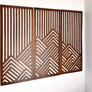 Geometrische Berg Wand Dekor Holz, Minimalistische Extra Große Wand Kunst, 3er Set Panele