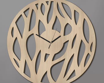 Holz Wanduhr ORGANIKA: 40 cm Stille Birken Uhr