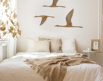 Huge Flying Birds, Abstract  Birds Wood Wall Decor, Set of 3 Cranes