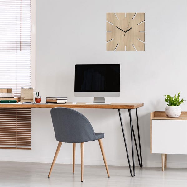 Minimalistische geometrische wandklok: 40 cm berkenhout, stille beweging