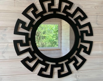 Round Wooden Wall Mirror HELLADA 60cm, Greek Style Mirror