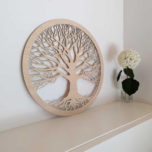Tree of Life Wood Wall Decor / Family Tree Wall Art / Round Botanical Wall Hanging / Nature Inspired Wooden Wall Panel / Large Tree Wall Art
