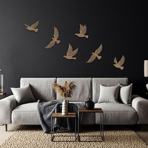 Wooden Flying Birds Wall Decor: Set of 6 Birch Wood Hangings
