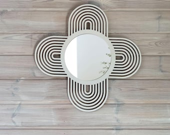 Miroir mural géométrique en bois : décoration moderne du milieu du siècle (60 x 61 cm)