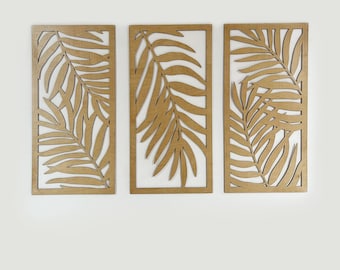 Wooden Palm Leaf Wall Decor, Set of 3 Tropical Leaves Panels, Botanical Wall Art