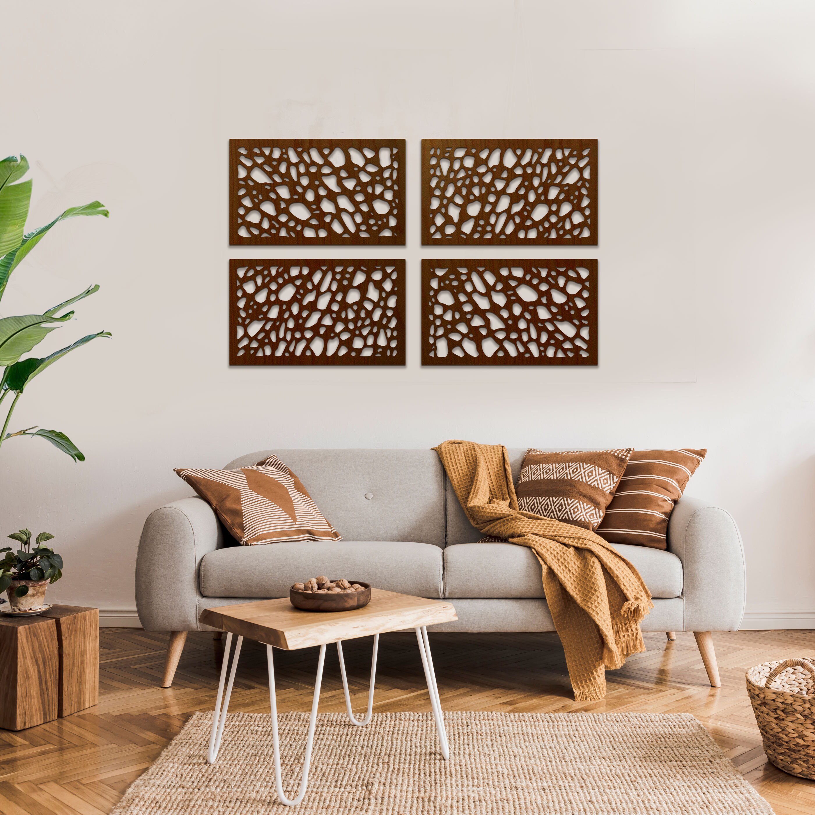 Set of 4 Wall Panels Organic Wooden Wall Decorations Large Etsy