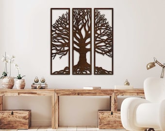 Tree of Life Wall Decoration / Nature Wooden Wall Art Tree / Set of 3 Decorative Wall Panels