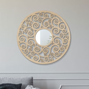 Round Wooden Wall Mirror GUSTAV 60 cm / 23.6 inch, Art Nouveau