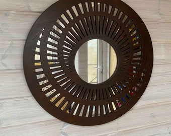 Large Geometric Wooden Mirror