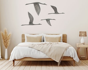 Flock of Birds Wooden Wall Art, 4 Piece Flying Cranes for Livingroom Wall