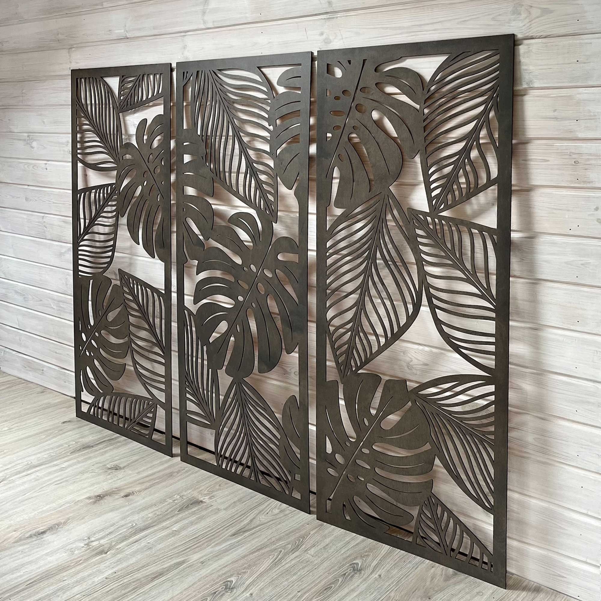 Monstera leaf wall art, Set of 3 Monstera wall decor, Wooden wall home decor
