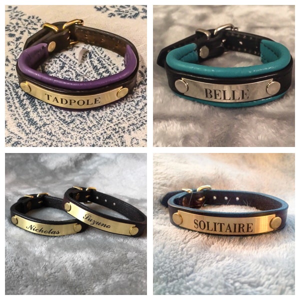 Custom, Personalized Leather Bracelets with Engraved Nameplates, Colored Padding Optional