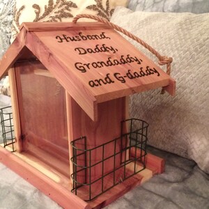 Personalized, Hand Engraved Cedar Bird Feeder image 2