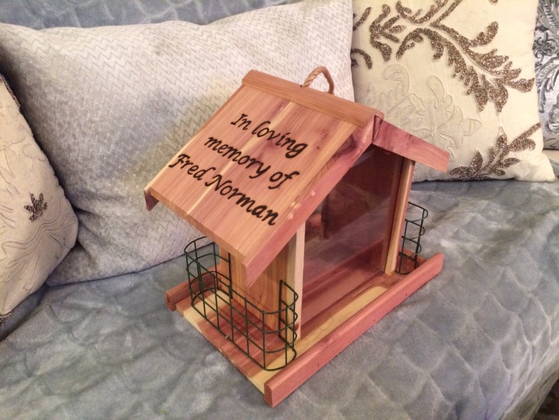 Personalized, Hand Engraved Cedar Bird Feeder image 3