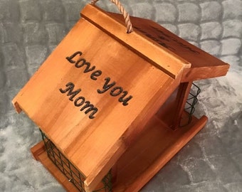 Custom, Personalized, Hand Engraved Cedar Bird Feeder