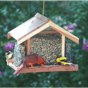 Personalized, Hand Engraved Cedar Bird Feeder image 1