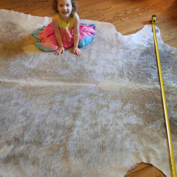 Gorgeous soft long hair champagne / light taupe cowhide rug!