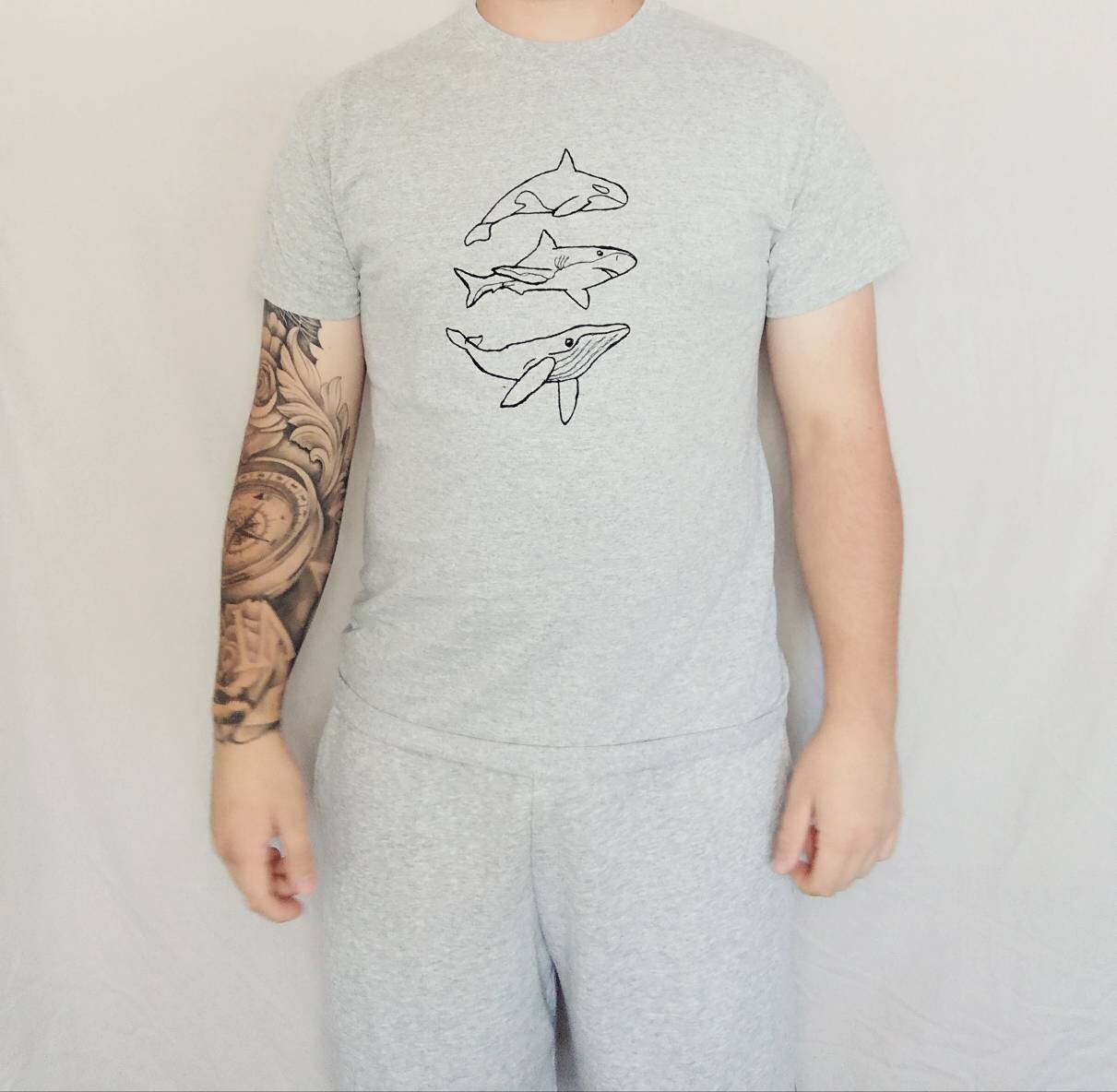Whale Shark Orca Killer Whale Embroidered Grey Tshirt - Etsy UK