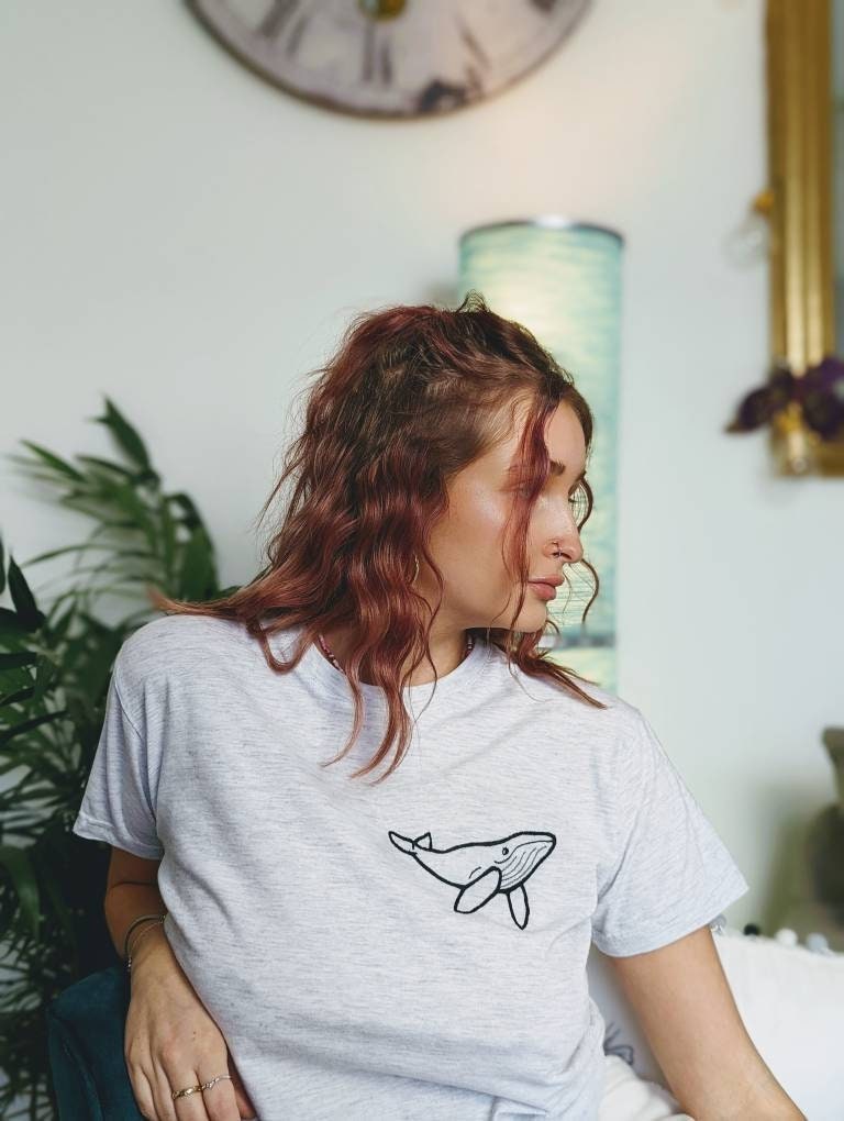 Embroidery Humpback Whale Grey Crew Neck T-shirt - Etsy UK