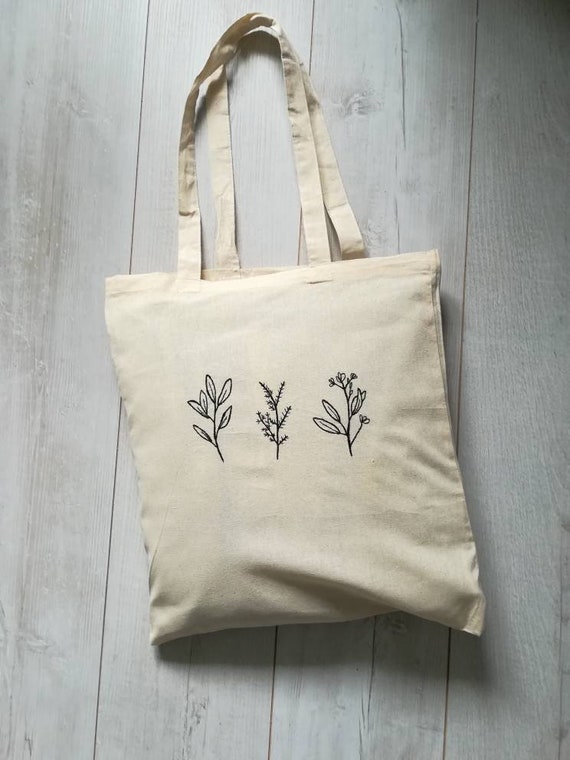 Wildflowers Embroidered Organic Canvas Tote Bag | Etsy