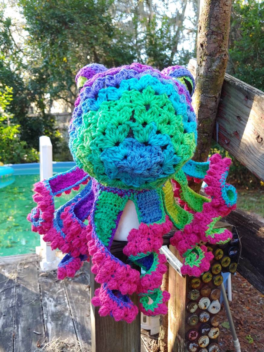 Octopus Hat Parrot Stripe With 8 Curly Dark Pink Tentacles Etsy