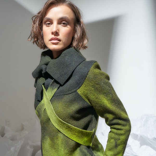 Boiled Felt, Woman Felt Jacket, Merino Wool, Felt Coat, Tie dye, Ana Livni, Slow Fashion, merino from Uruguay