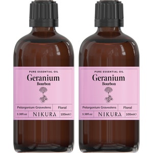 Nikura Geranium Essential Oil Pure & Natural 10ml, 20ml, 30ml, 50ml, 100ml, 200ml, 500ml, 1 Litre 200 Milliliters