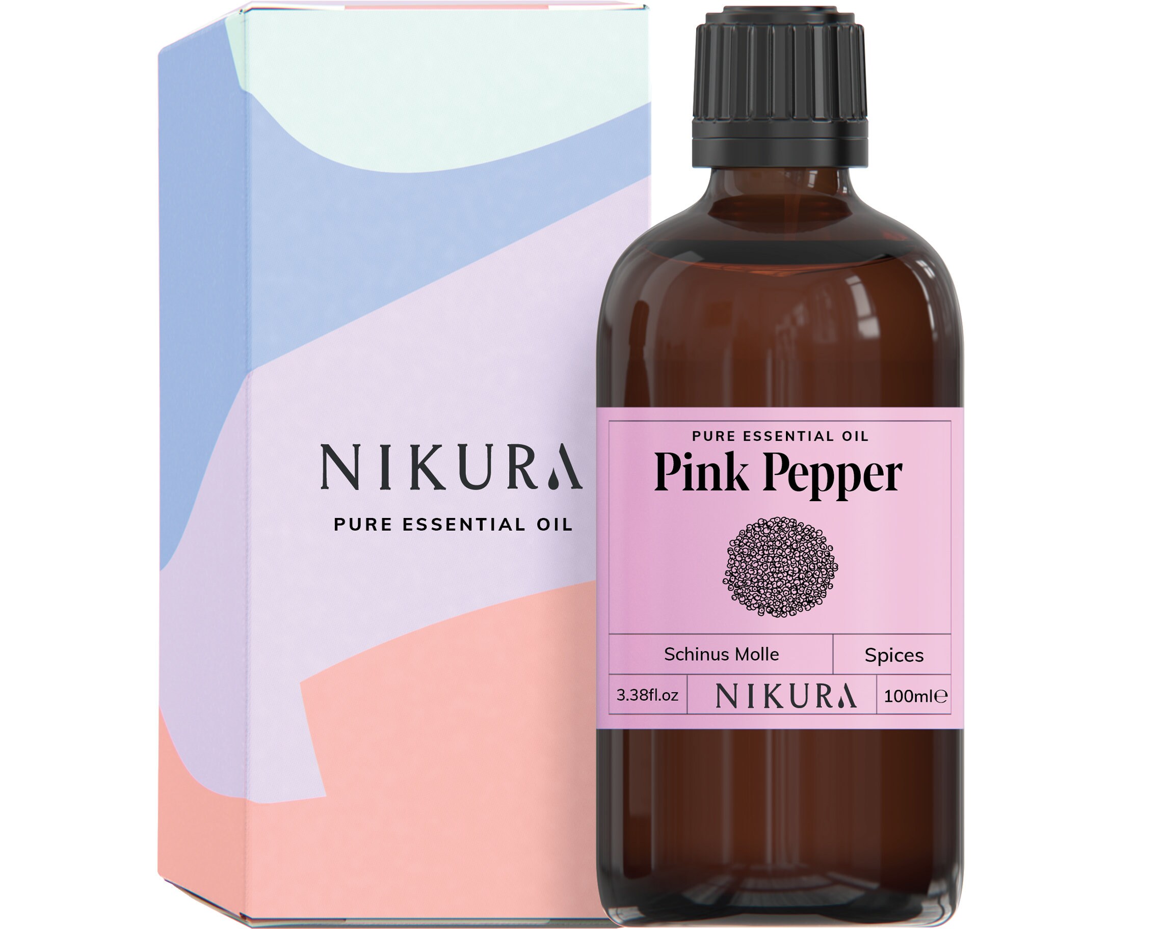 Pink Pepper Essential Oil, (Schinus molle). 100% Pure and natural.