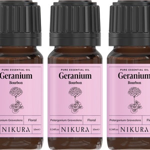 Nikura Geranium Essential Oil Pure & Natural 10ml, 20ml, 30ml, 50ml, 100ml, 200ml, 500ml, 1 Litre 30 Milliliters