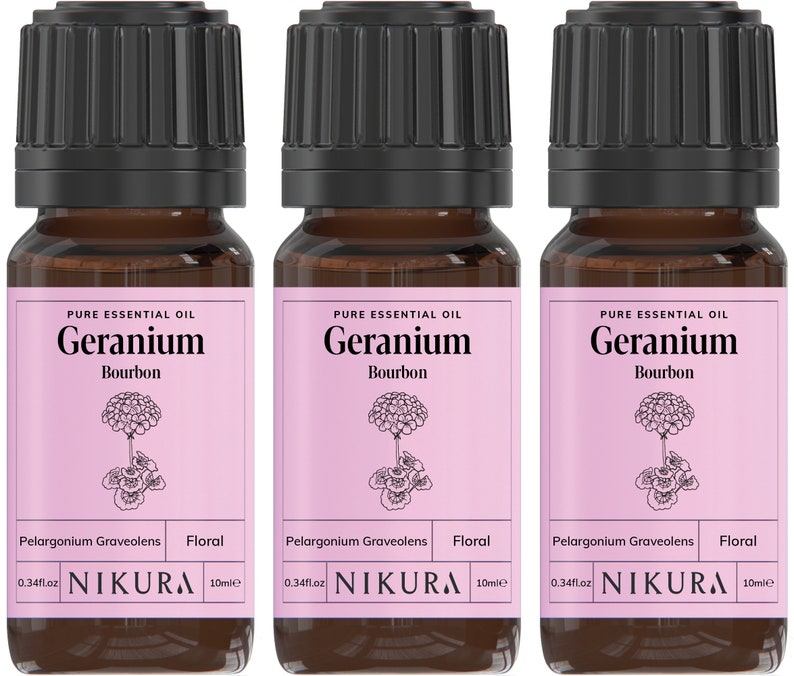 Nikura Geranium Essential Oil Pure & Natural 10ml, 20ml, 30ml, 50ml, 100ml, 200ml, 500ml, 1 Litre 30 Milliliters