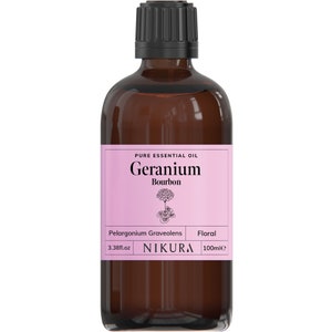Nikura Geranium Essential Oil Pure & Natural 10ml, 20ml, 30ml, 50ml, 100ml, 200ml, 500ml, 1 Litre 100 Milliliters