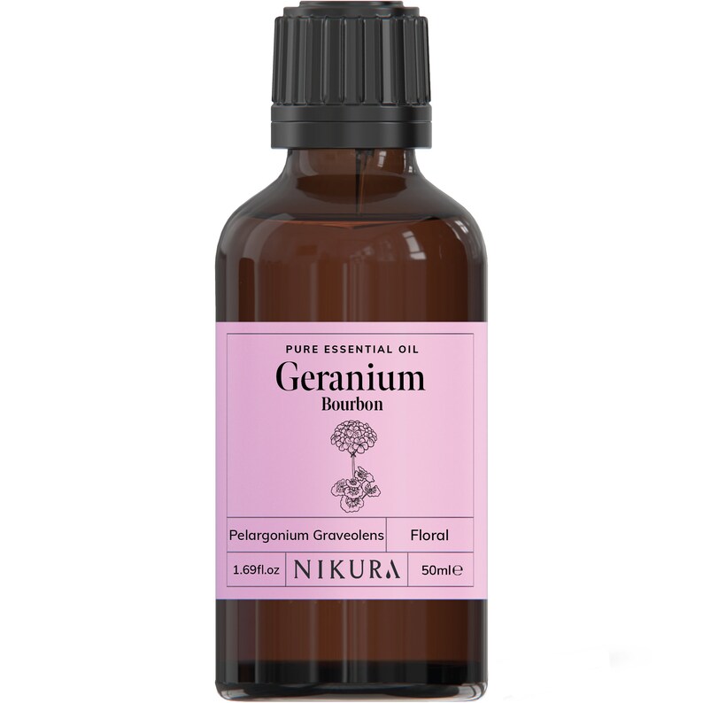 Nikura Geranium Essential Oil Pure & Natural 10ml, 20ml, 30ml, 50ml, 100ml, 200ml, 500ml, 1 Litre 50 Milliliters
