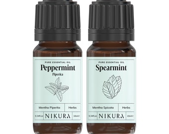 Nikura | Peppermint/Spearmint Essential Oil Combo -Pure & Natural - 2 x 10ml, 2 x 50ml, 2 x 100ml
