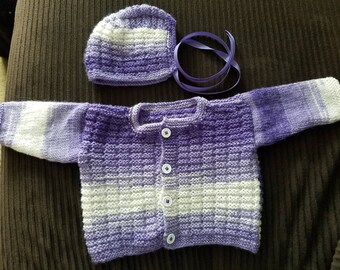 Handmade Knitted Purple Baby Sweater Set